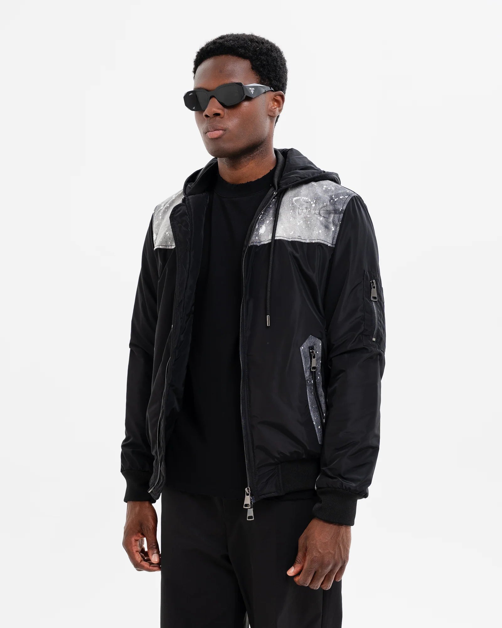 SOLDIER Giubbotto Con Cappuccio In Nylon e Dettagli In Denim Nero