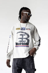 BLACK ISLAND Long Sleeve Racing Effetto Sporco Multilogo Bianca