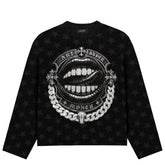 ART SUPER MONEY Long Sleeve Deep Gothic Con Stampa e Strass Fronte Retro Con Stampa Star Nera