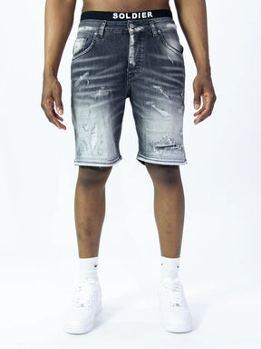 SOLDIER Bermuda Jeans In Denim Grigio Asfalto Con Strappi