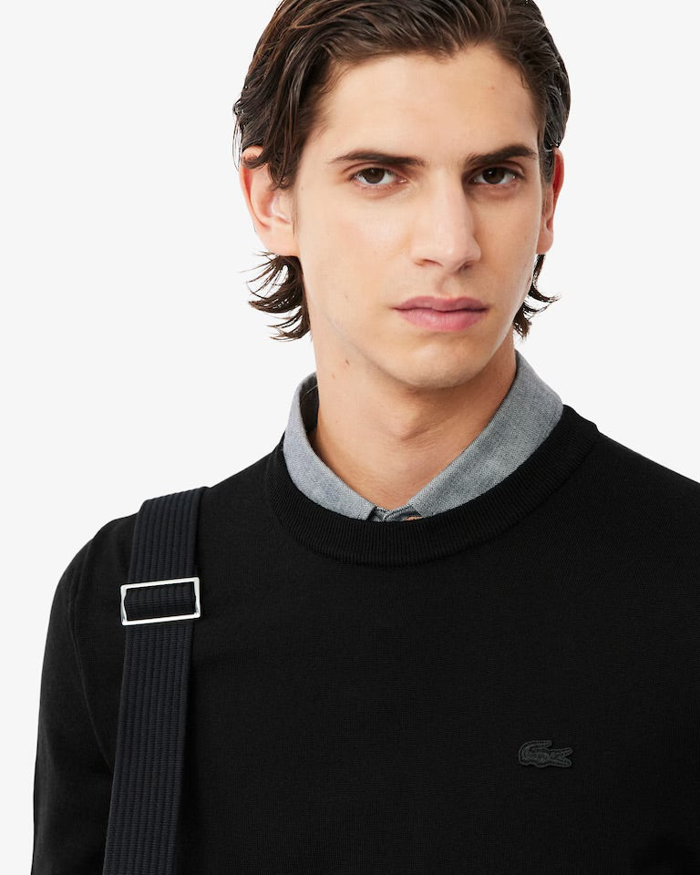 LACOSTE Maglioncino Basic in 100% Lana Nero