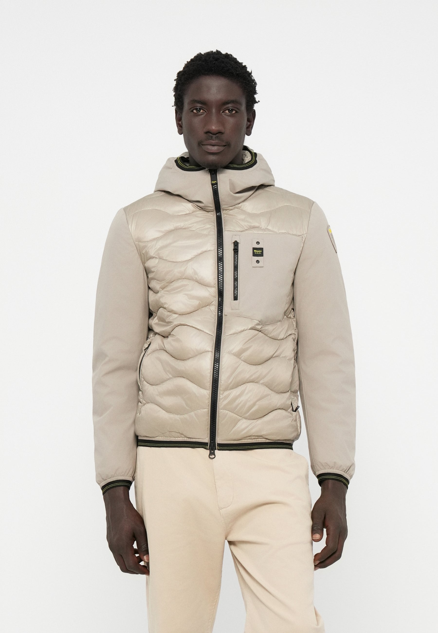 BLAUER Giubbotto Uomo Piumino Invernale Ondulato Manica Liscia Beige