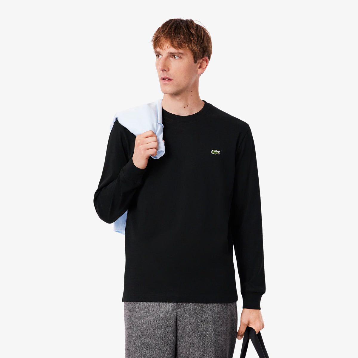 LACOSTE T-Shirt Basic a Maniche Lunghe in Cotone Nera
