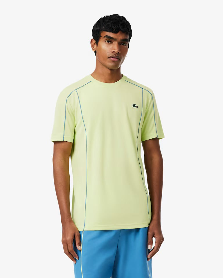 LACOSTE T-Shirt Con Bordino e Logo Retro Gialla/Azzurra