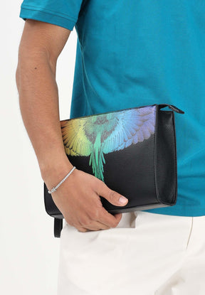 COUNTY OF MILAN MARCELO BURLON Pochette In Ecopelle Con Stampa Ali Multicolor Nero