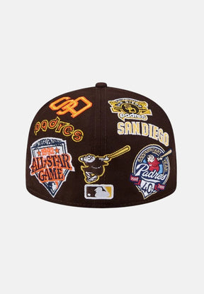 NEW ERA Cappello con visiera San Diego Padres All Over 59 FIFTY Fitted marrone logo giallo
