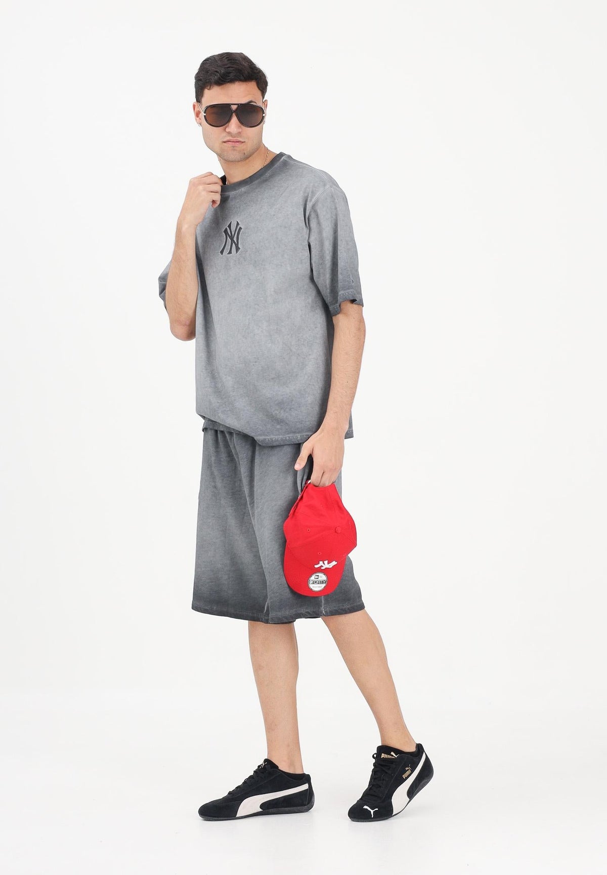 NEW ERA Completino T-Shirt e Pantaloncino Con Logo Grigio Asfalto