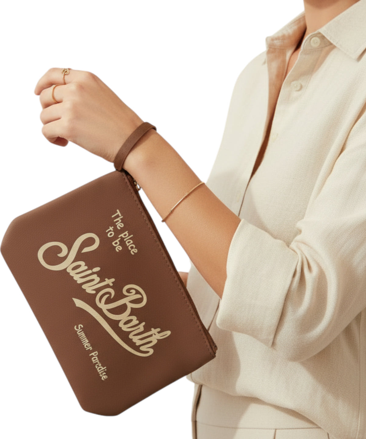 SAINT BARTH Pochette Aline In Nylon Marrone