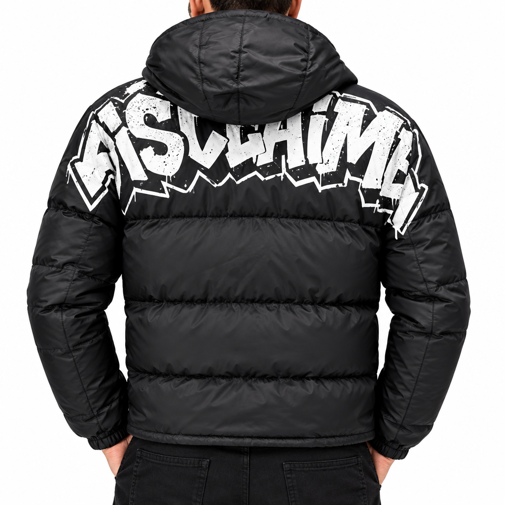 DISCLAIMER Piumino Con Scritta Retro Con Cappuccio Nero