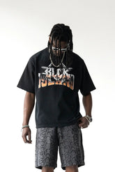 BLACK ISLAND T-Shirt In Cotone Sfumata Cropped Con Stampa Nera