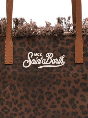 SAINT BARTH BORSA CITY BAG MID IN CANVAS LEOPARDATA CON FRANGE