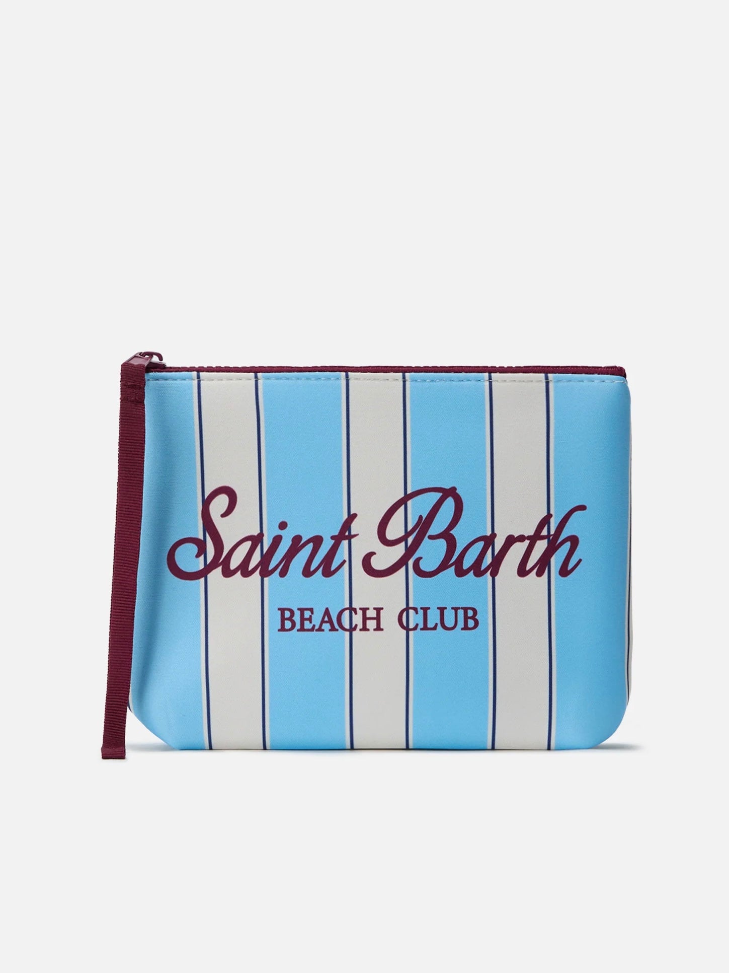 SAINT BARTH POCHETTE ALINE IN SCUBA A RIGHE AZZURRE E LOGO BEACH CLUB