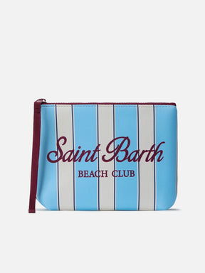 SAINT BARTH POCHETTE ALINE IN SCUBA A RIGHE AZZURRE E LOGO BEACH CLUB