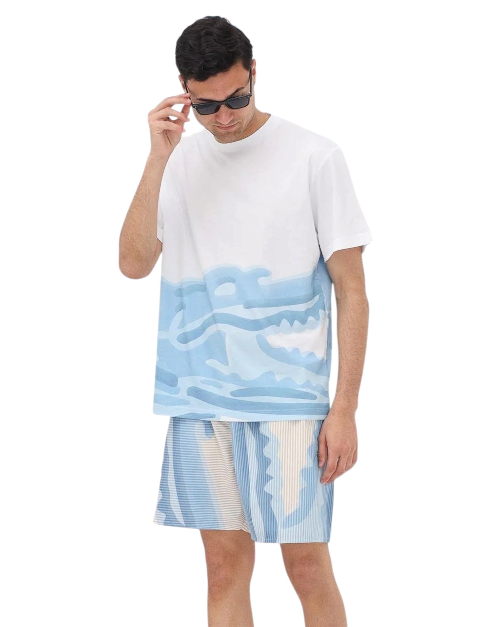 LACOSTE Completino Mare Mezze Maniche e Pantaloncino Costume Bianco/Azzurro