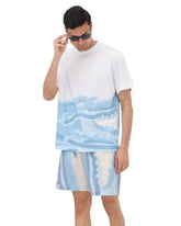 LACOSTE Completino Mare Mezze Maniche e Pantaloncino Costume Bianco/Azzurro