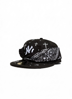 NEW ERA CUSTOM Cappello Visiera Piatta Regolabile Personalizzato Con Strass e Bandana Nero