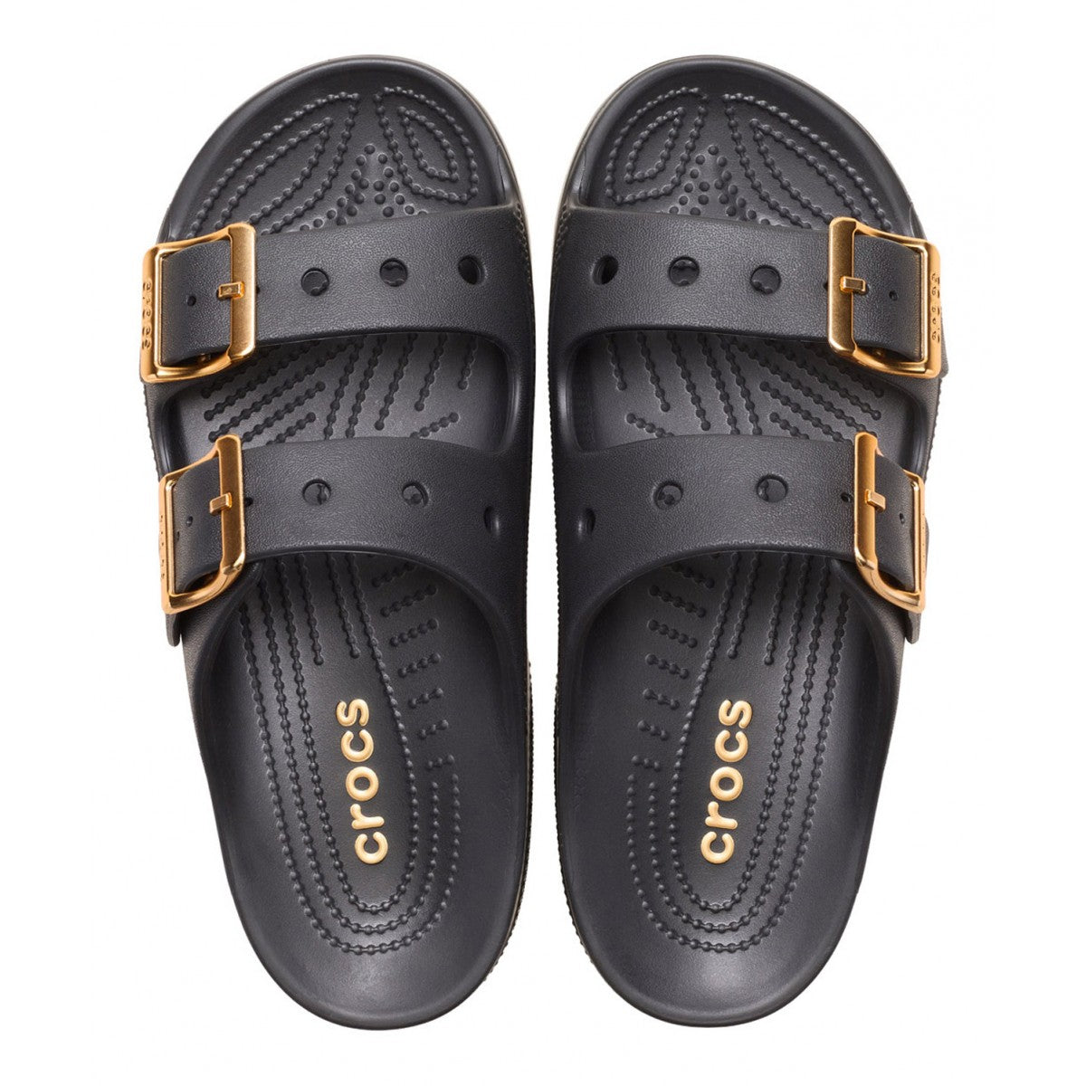 CROCS Ciabatta In Gomma Doppia Fascia Saturday Metallic Bukle sandal Nera/Oro