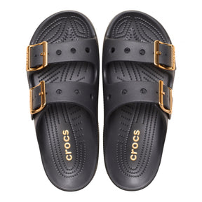 CROCS Ciabatta In Gomma Doppia Fascia Saturday Metallic Bukle sandal Nera/Oro