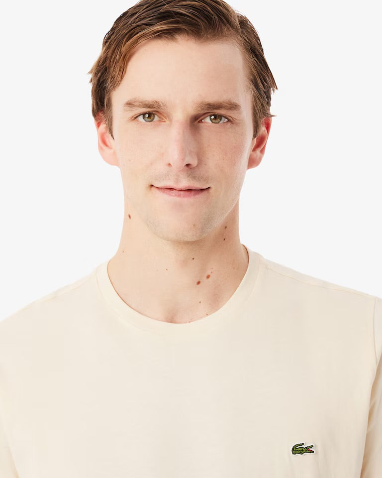 LACOSTE T-Shirt Basic In Cotone Pima Beige Chiaro
