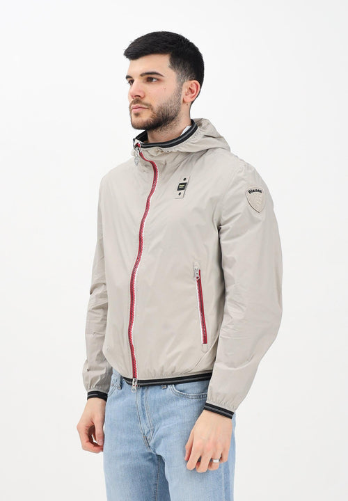 BLAUER Uomo Antivento Con Cappuccio beige zip rossa