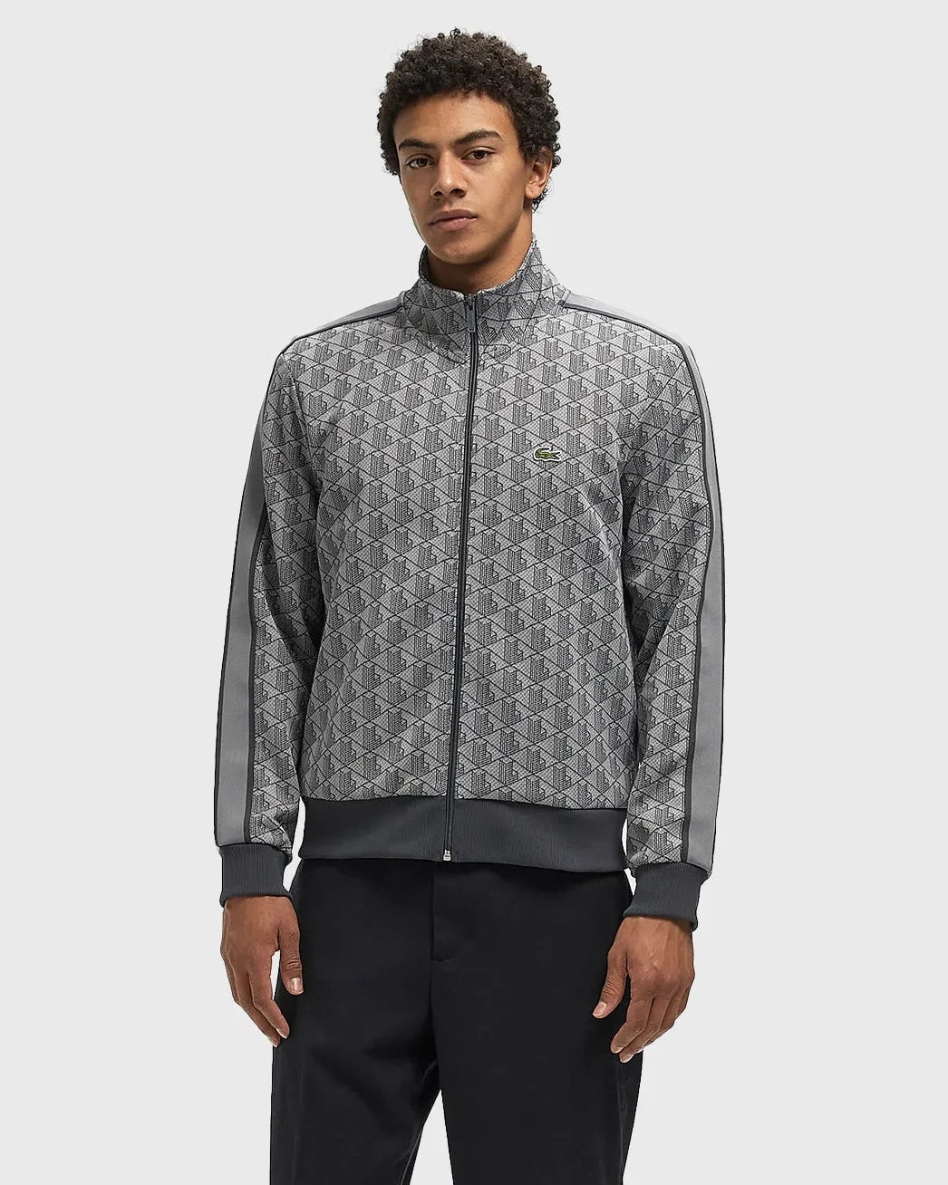 LACOSTE Monogram Felpa Con Zip Grigia e Nera