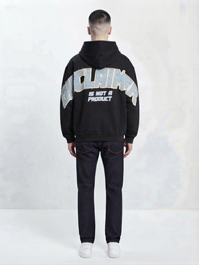 DISCLAIMER Felpa Con Cappuccio e Zip Nera Logo Retro Azzurro