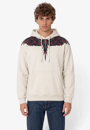 COUNTY OF MILAN Felpa Con Cappuccio Marcelo Burlon Bianca Con Ali Grigio/Rosso