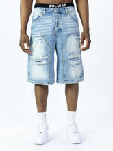 SOLDIER Bermuda Jorts Jeans In Denim Modello Carpenter Denim Chiaro Con Rotture