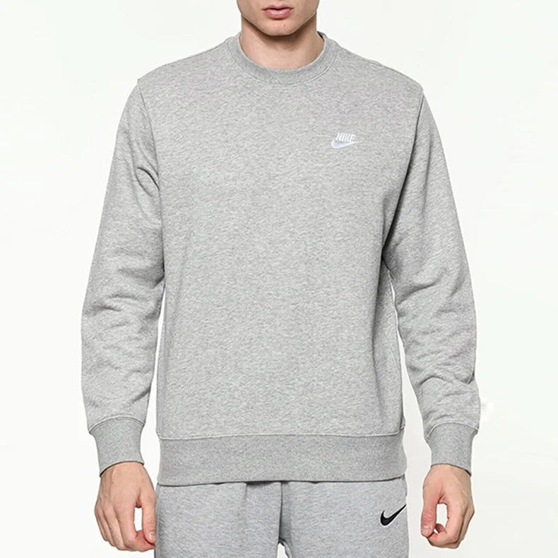 NIKE Felpa Girocollo Senza Cappuccio Cotone Garzato Grigio/Bianco