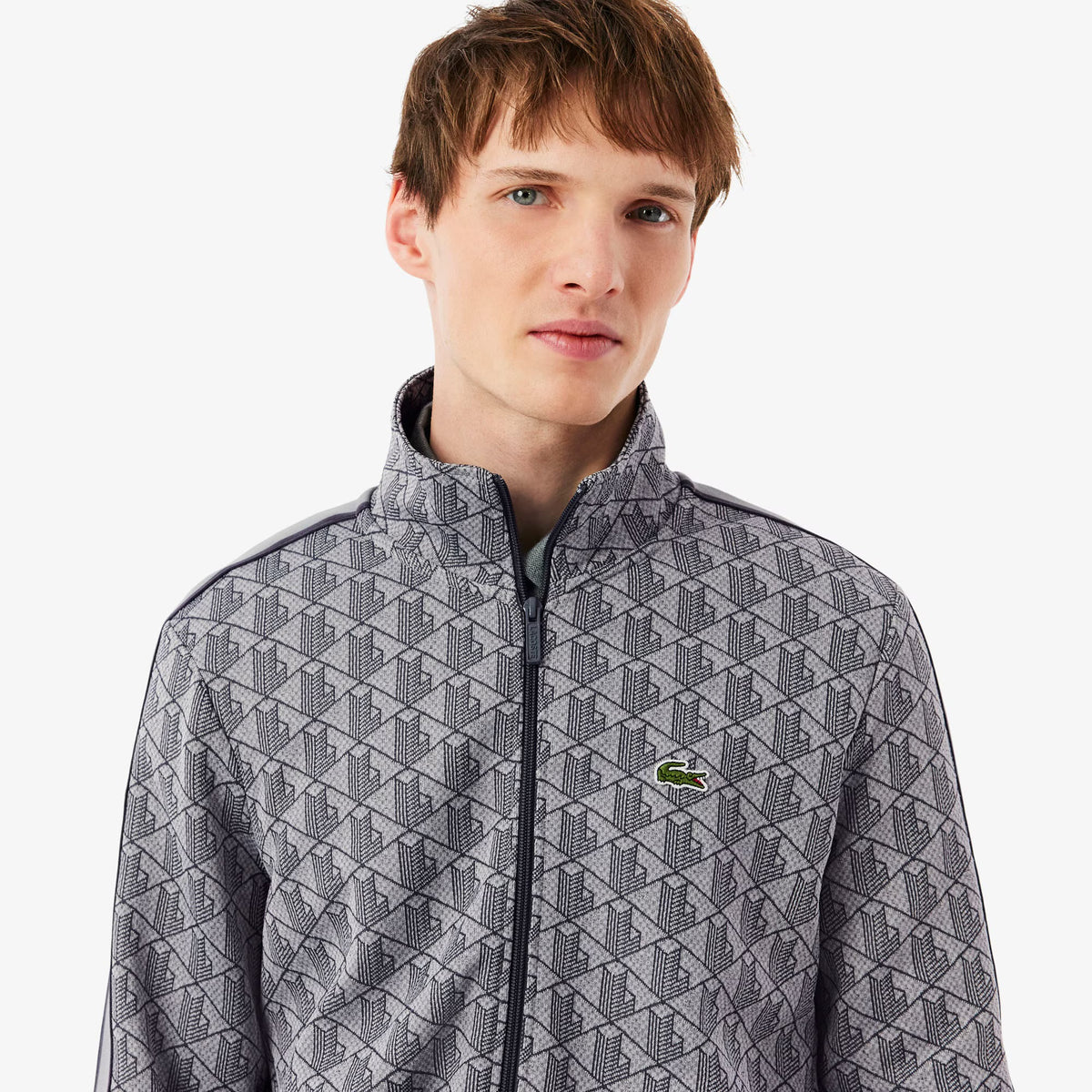 LACOSTE Monogram Felpa Con Zip Grigia e Nera