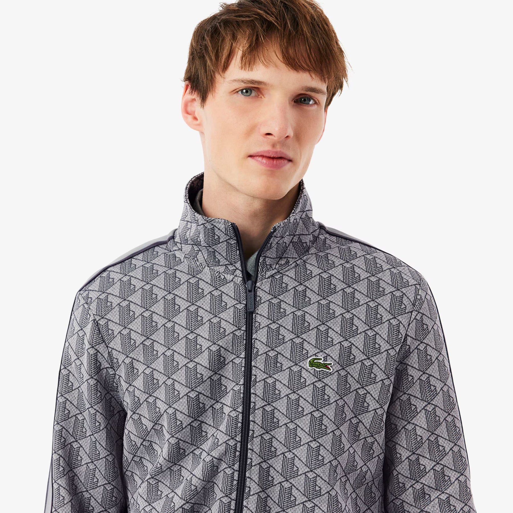 LACOSTE Monogram Felpa Con Zip Grigia e Nera