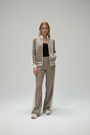 GUESS Tuta Donna In Cotone Monogram Felpa con Zip e pantalone Fondo Ampio Beige