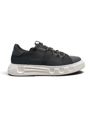 BRIAN MILLS Sneaker In Pelle E Tessuto Con Doppio Laccio Nera Suola Bianca