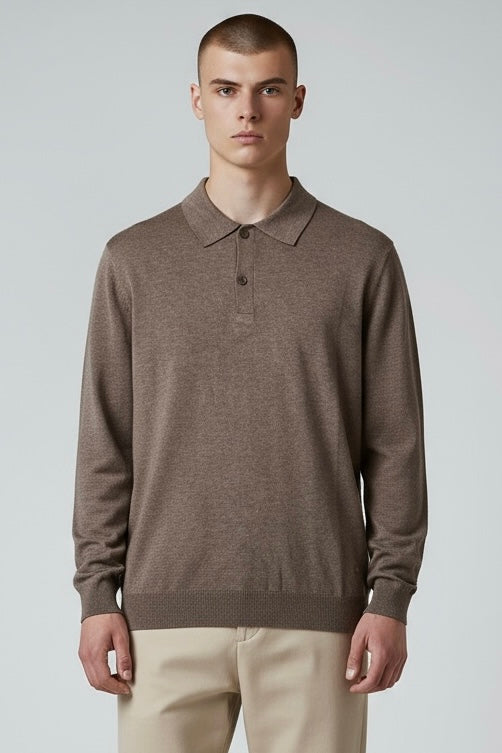 Polo A Maniche Lunghe Made in Italy In Cotone Tortora