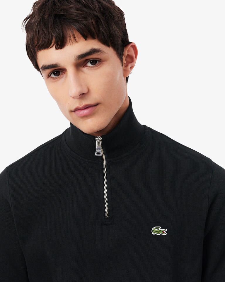 LACOSTE Felpa Interlock Collo Alto Mezza Zip Nera