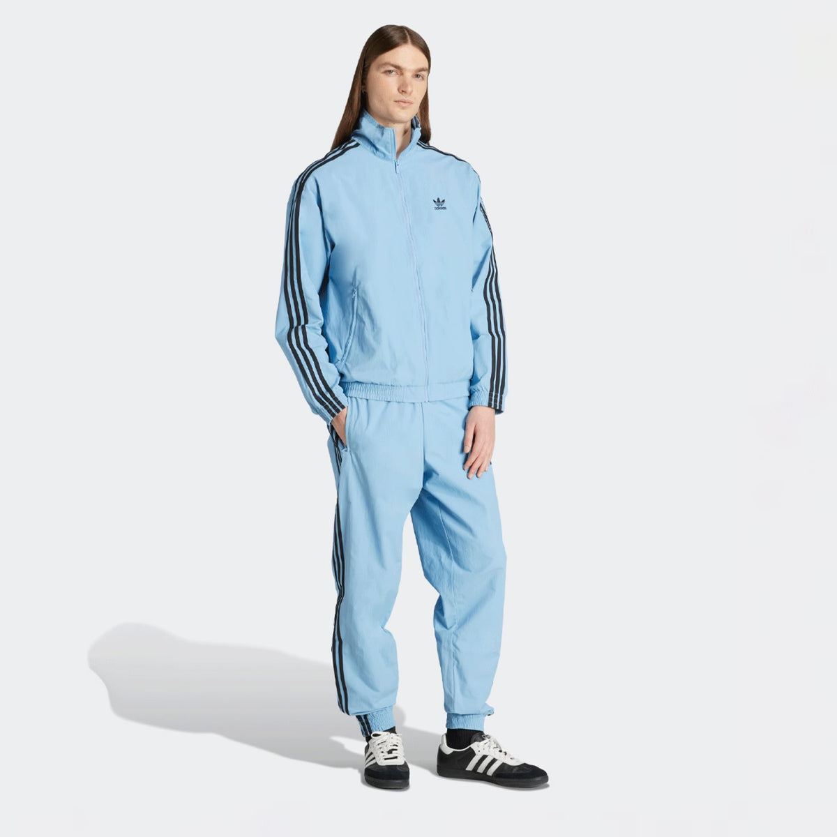 ADIDAS ORIGINALS Tuta In Microfibra Con Zip Senza Cappuccio Con Strisce Laterali Azzurra/Nera  25/26