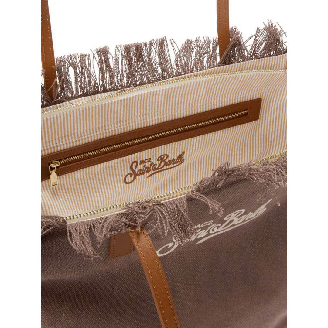 SAINT BARTH BORSA CITY REGULAR IN CANVAS MARRONE CON FRANGE