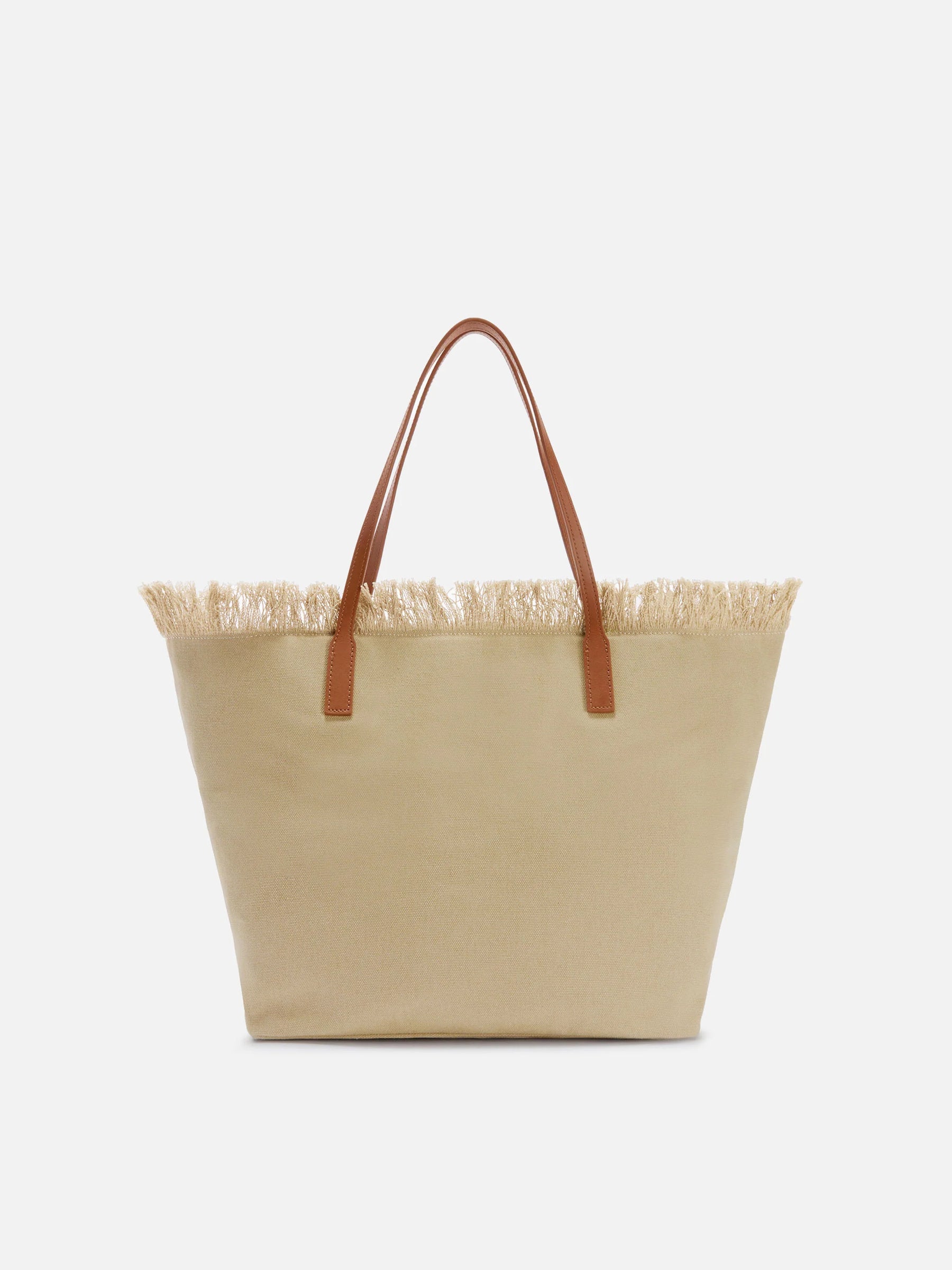 SAINT BARTH BORSA CITY REGULAR IN CANVAS BEIGE CON FRANGE