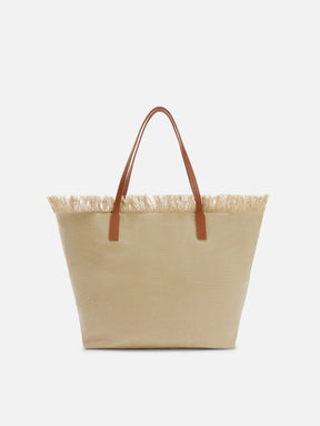 SAINT BARTH BORSA CITY REGULAR IN CANVAS BEIGE CON FRANGE
