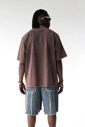 BLACK ISLAND T-Shirt In Cotone Sfumata Cropped Con Stampa Statua Della Libertà Marrone