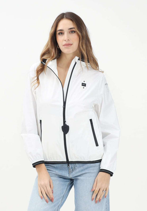 BLAUER Antivento Donna Con Cappuccio Bianco Zip a Contrasto Nera