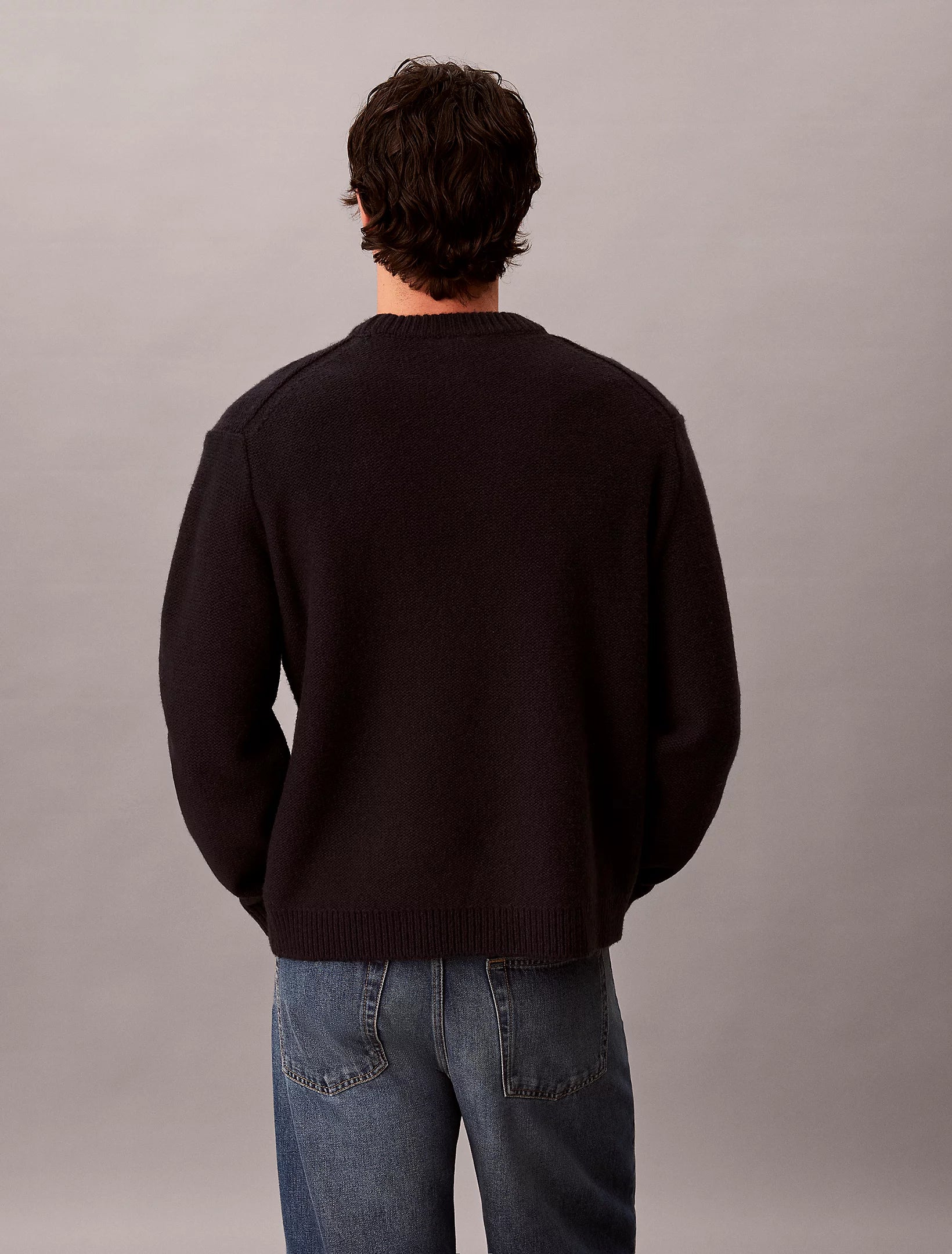 CALVIN KLEIN Maglione In Pura Lana Con Fantasia Logo Monogram Nero 26/27