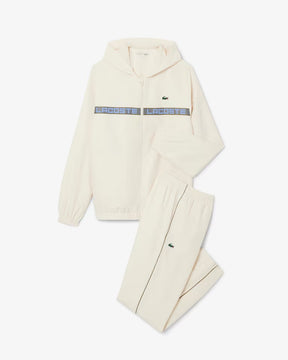 LACOSTE Tuta Leggera In Microfibra Con Bande Centrali Blu e Logo Panna/Blu