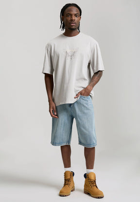 ED HARDY Pantaloncino in Jeans Jorts Con Dettagli Ricamati Gotici Sul Retro