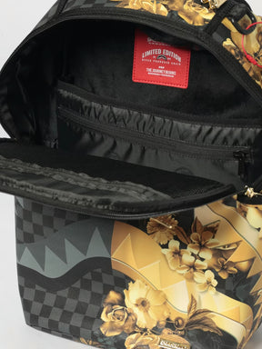 SPRAYGROUND Zaino In Pelle A Scacchi Con Fantasia Floreale Oro Nero