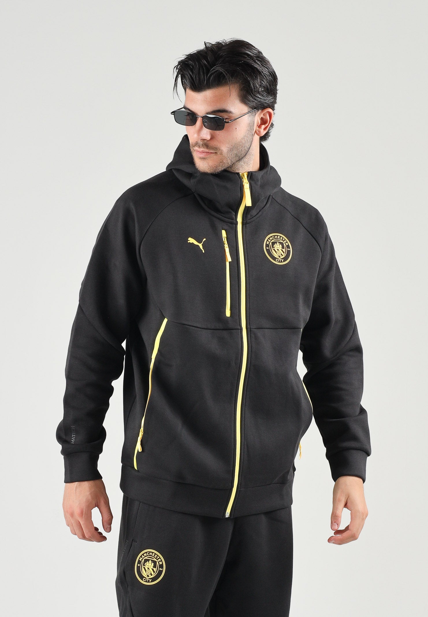 PUMA Tuta Completa In Cotone Garzato Manchester City Nera/Gialla
