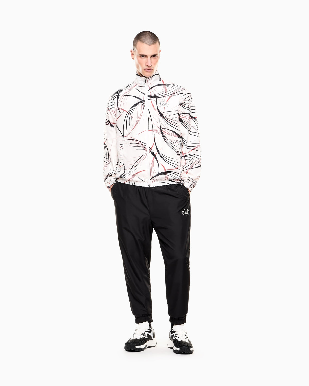 EMPORIO ARMANI Tuta in Microfibra Tennis ProCon Zip Bianca Con Fantasia Rossa/Nera