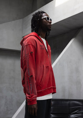 BLACK ISLAND Felpa Con Zip In Cotone Sfumata Con Stampa Retro Rossa