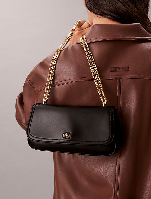 BORSA CALVIN KLEIN DONNA Da Spalla Piccola Con Catena Ed Elementi Metallici Con Logo Monogramma