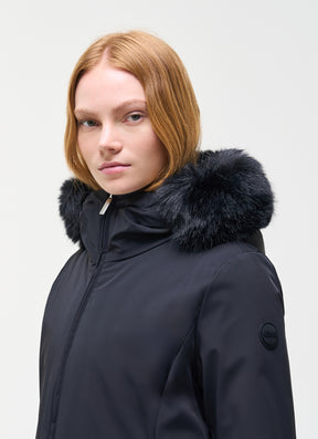 COLMAR Donna Piumino Impermeabile Lungo Con Pelliccia Nero